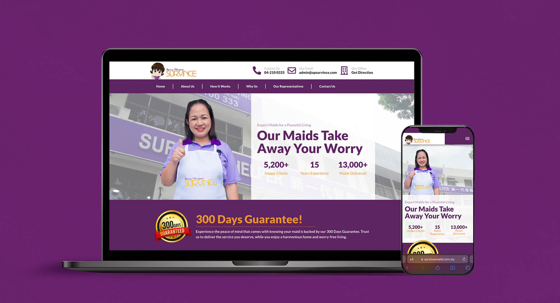 Weboleh Project Website Design | Survince Maid Agency